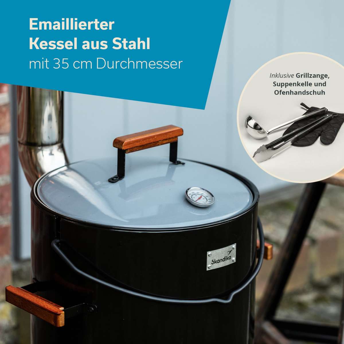 vidaXL Gulaschkanone mit Rauchabzug & Deckel Schwarz Stahl Emailliert vidaXL Gulaschkanone mit Rauchabzug & Deckel Schwarz Stahl Emailliert